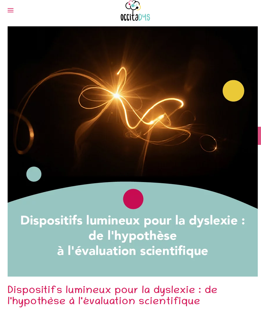 Première page de l'article 'Dispositifs lumineux pour la dyslexie' - Occitadys